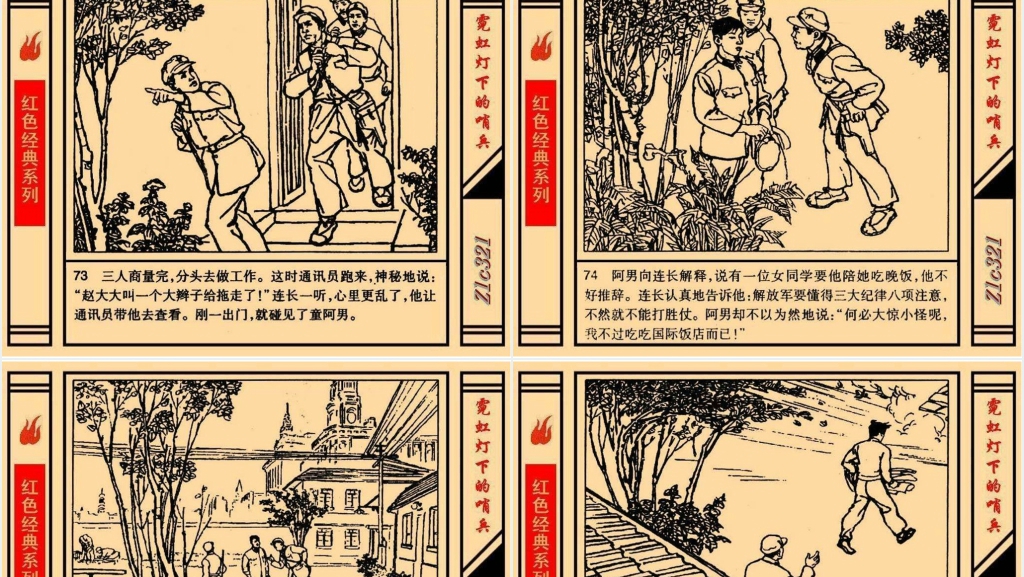 《霓虹灯下的哨兵》连环画故事PPT模板