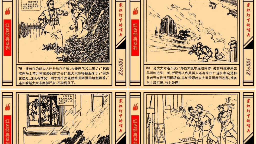 《霓虹灯下的哨兵》连环画故事PPT模板