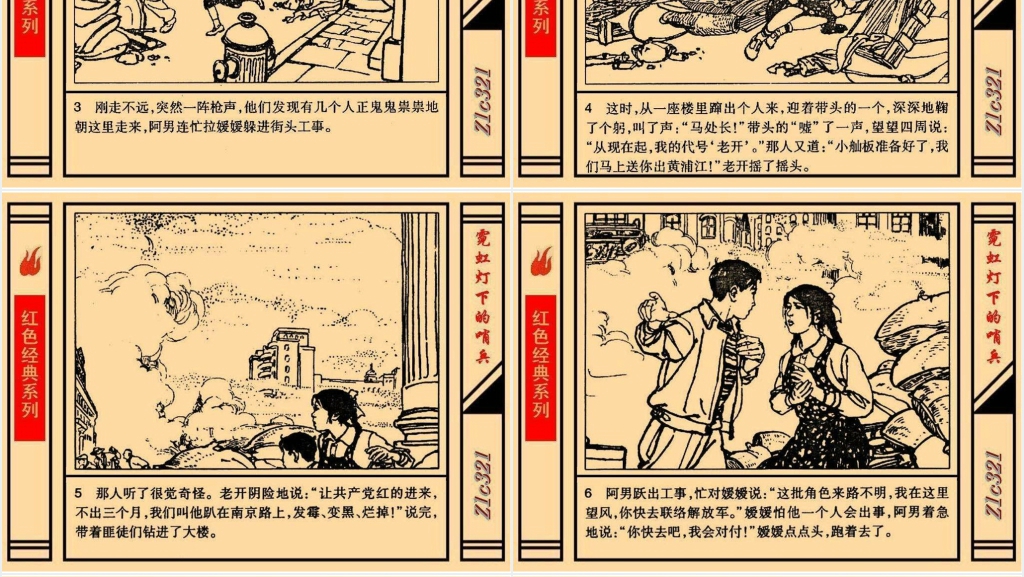 《霓虹灯下的哨兵》连环画故事PPT模板
