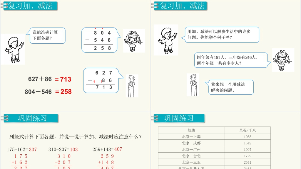三年级数学上册万以内的加法和减法总复习PPT课件 三年级数学上册万以内的加法和减法总复习PPT课件