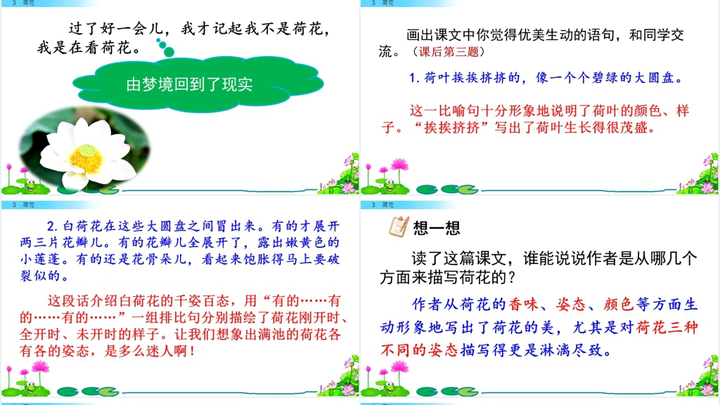部编人教版语文三年级下册的《荷花》PPT课件 部编人教版语文三年级下册的《荷花》PPT课件