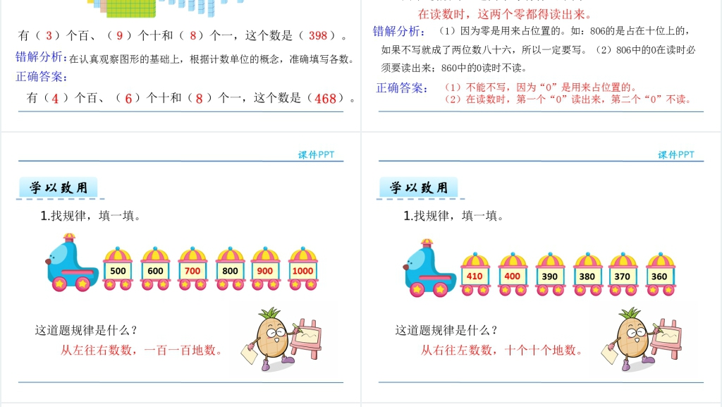 人教版二年级数学下册千以内数的读、写法PPT