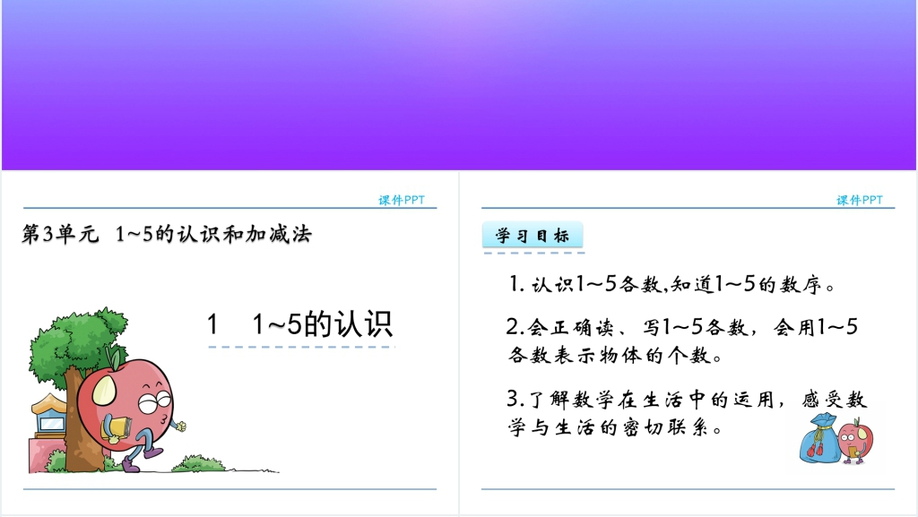 人教实验版一年级数学上册第3单元1~5的认识和加减法1 1~5的认识PPT课件 人教实验版一年级数学上册第3单元1~5的认识和加减法1 1~5的认识PPT课件