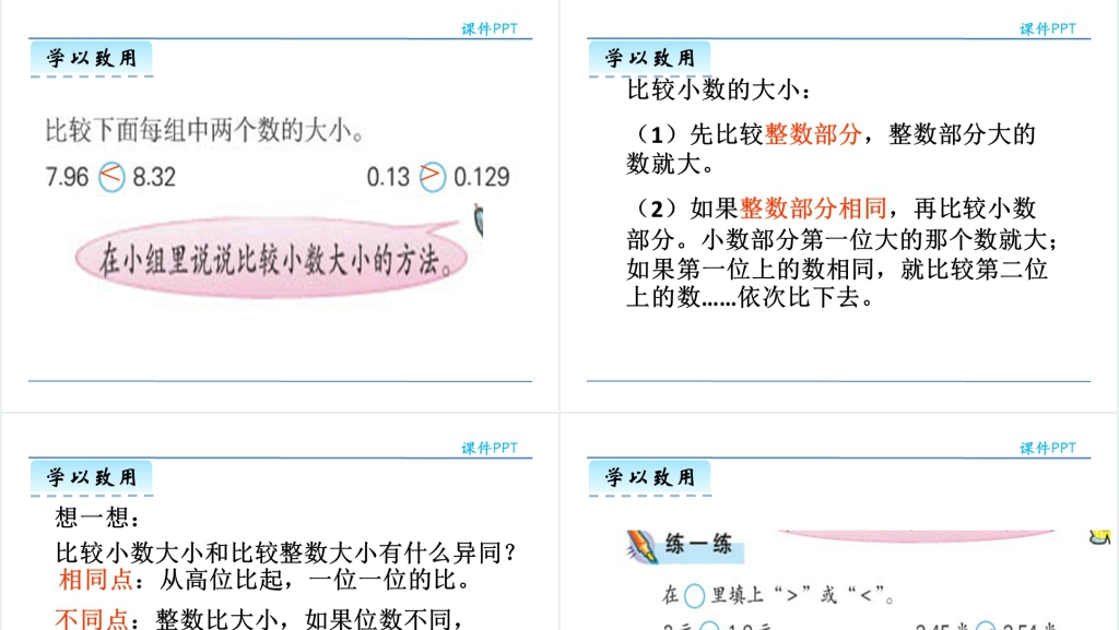 人教版三年级下册数学比较小数的大小PPT课件 人教版三年级下册数学比较小数的大小PPT课件