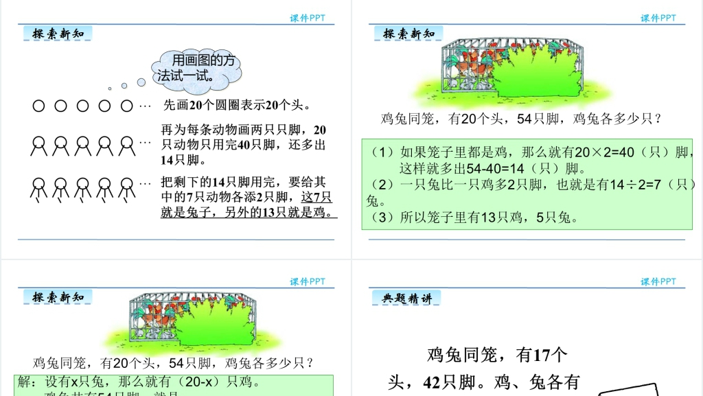 人教版四年级数学下册鸡兔同笼PPT课件 人教版四年级数学下册鸡兔同笼PPT课件