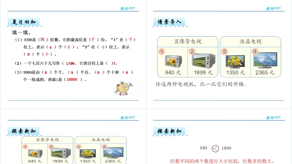 人教版二年级下册万以内数的大小比较PPT课件 人教版二年级下册万以内数的大小比较PPT课件