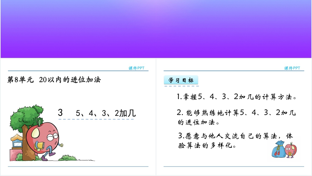 人教实验版一年级数学上册第8单元20以内的进位加法3 5、4、3、2加几PPT课件 人教实验版一年级数学上册第8单元20以内的进位加法3 5、4、3、2加几PPT课件