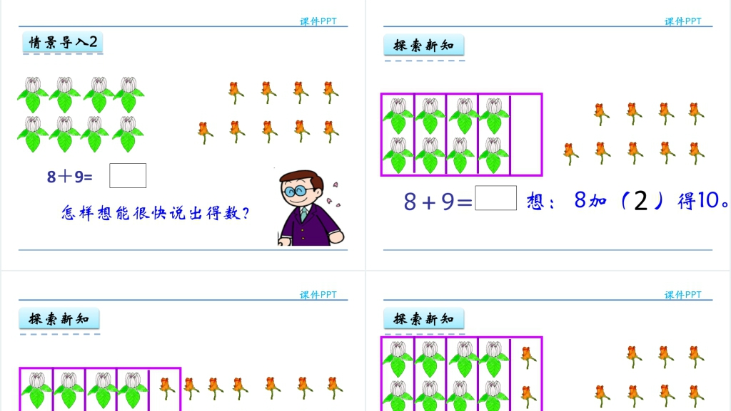 人教实验版一年级数学上册第8单元20以内的进位加法2 8、7、6加几PPT课件 人教实验版一年级数学上册第8单元20以内的进位加法2 8、7、6加几PPT课件