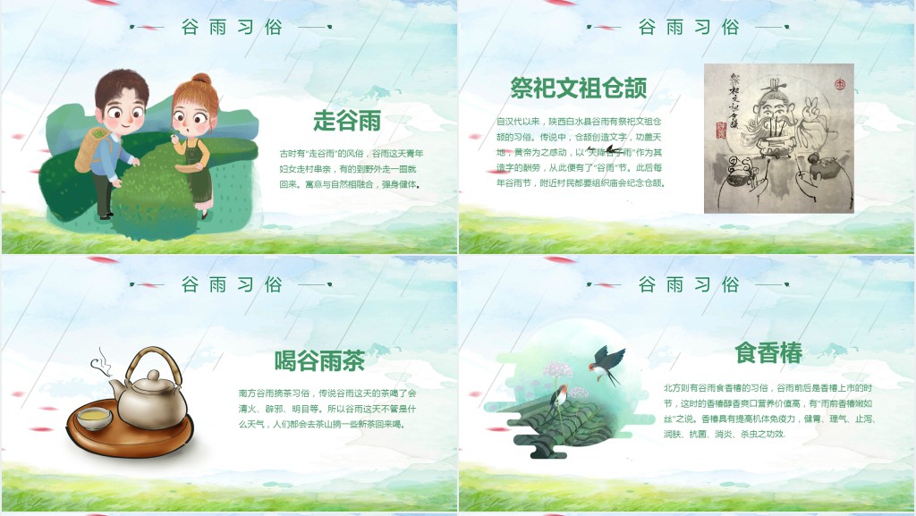 谷雨节气中重要习俗PPT模板 谷雨节气中重要习俗PPT模板