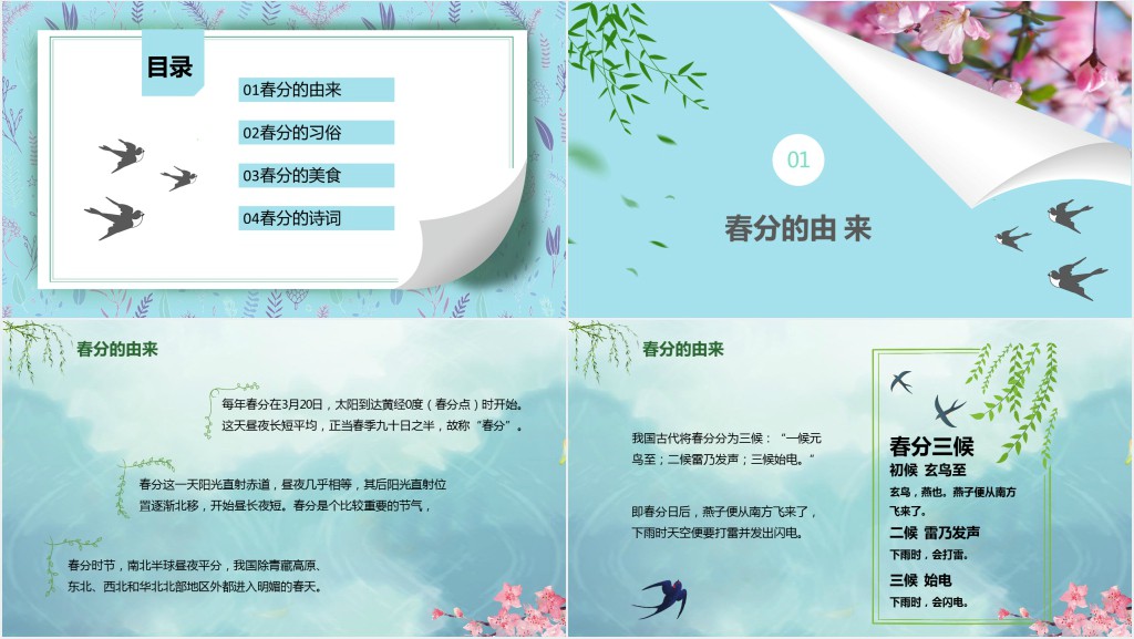 春分节气的由来习俗PPT模板