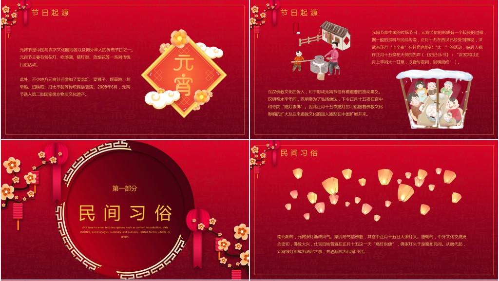 元宵节民间习俗习俗活动介绍PPT模板 元宵节民间习俗习俗活动介绍PPT模板