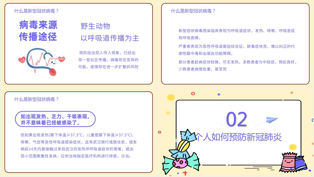 卡通风儿童新冠病毒科普得PPT课件