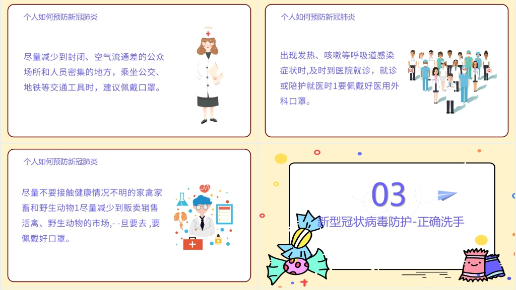 卡通风儿童新冠病毒科普得PPT课件