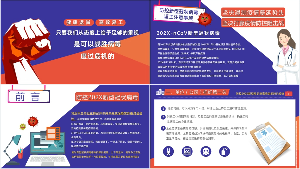 新型冠状病毒返工疫情防控注意事项PPT模板 新型冠状病毒返工疫情防控注意事项PPT模板