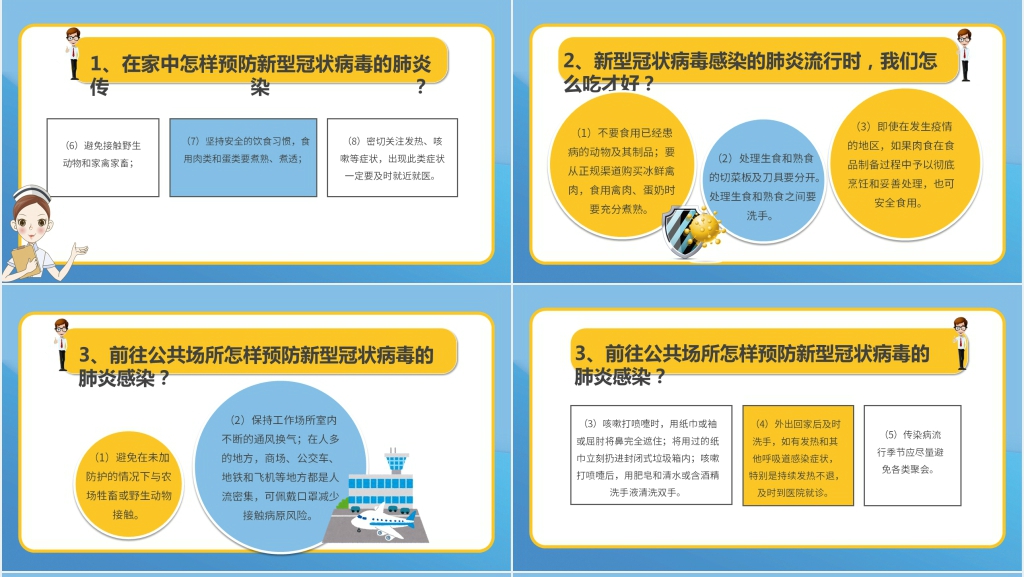 卡通风节后复工新冠肺炎个人防护知识PPT模板 卡通风节后复工新冠肺炎个人防护知识PPT模板