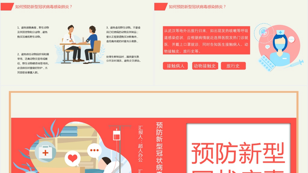 卡通风新型冠状病毒接触传播预防PPT模板 卡通风新型冠状病毒接触传播预防PPT模板