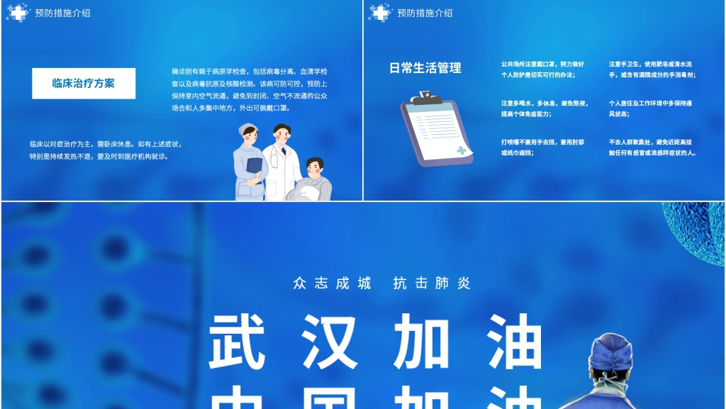 蓝色抗击疫情科学应对防控群控PPT模板