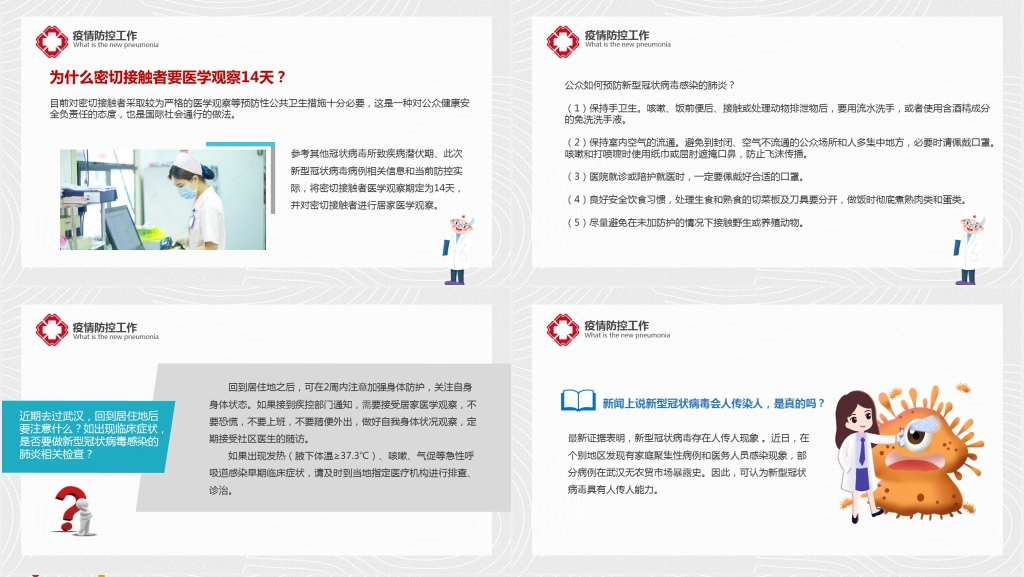 卡通风新型冠状病毒肺炎科普及防护知识PPT模板