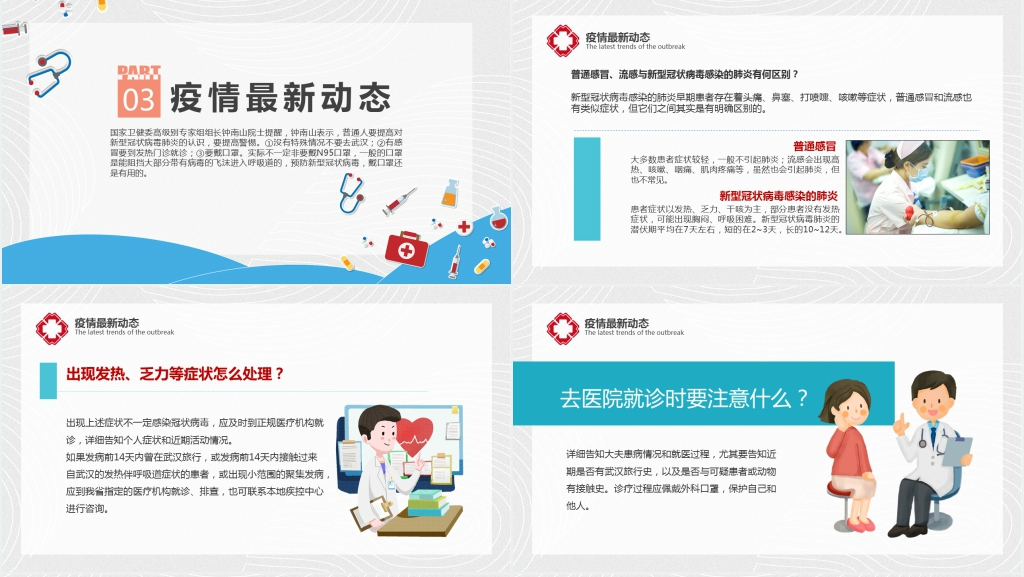 卡通风新型冠状病毒肺炎科普及防护知识PPT模板