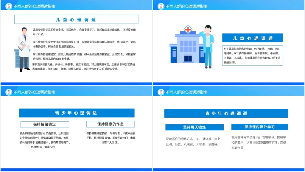 卡通风新冠状病毒心理调适指南PPT模板