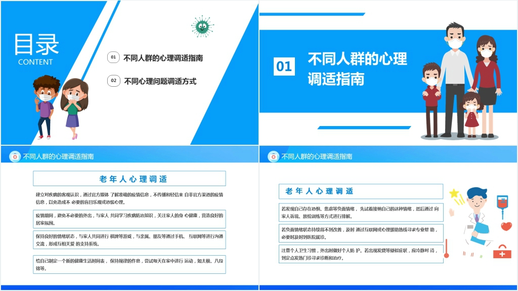 卡通风新型冠状病毒肺炎疫情心理调适指南PPT模板 卡通风新型冠状病毒肺炎疫情心理调适指南PPT模板