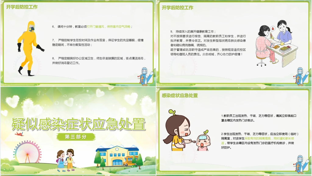 卡通风中小学学校开学后防疫防控工作措施PPT课件 卡通风中小学学校开学后防疫防控工作措施PPT课件
