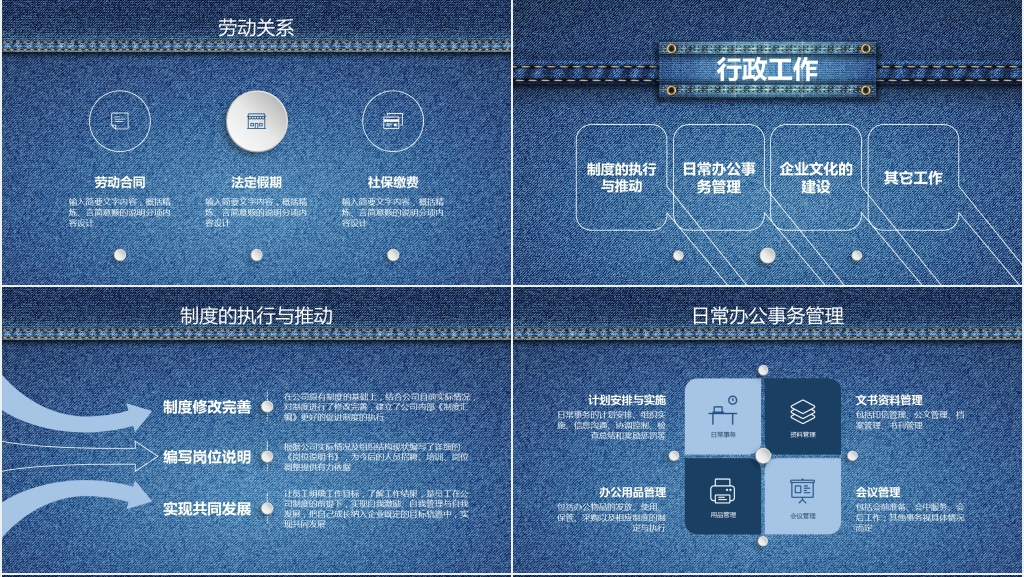 蓝牛仔风人资行政部年终工作总结PPT模板 蓝牛仔风人资行政部年终工作总结PPT模板