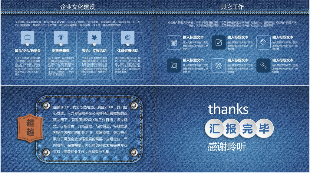 蓝牛仔风人资行政部年终工作总结PPT模板 蓝牛仔风人资行政部年终工作总结PPT模板