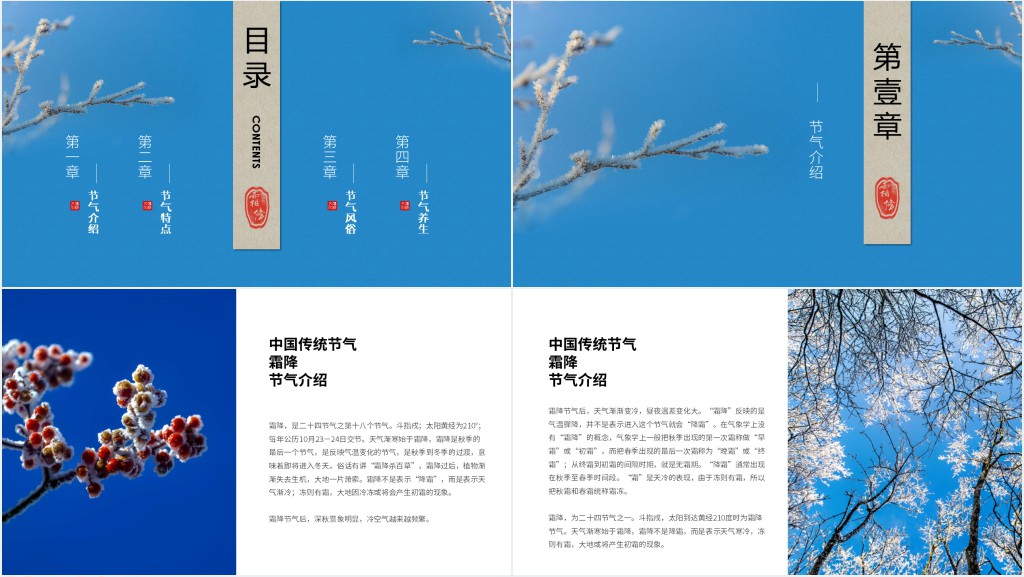 蓝色霜降节气知识介绍PPT模板 蓝色霜降节气知识介绍PPT模板