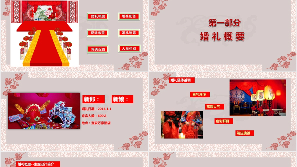 新中式婚礼策划方案及流程介绍PPT模板 新中式婚礼策划方案及流程介绍PPT模板