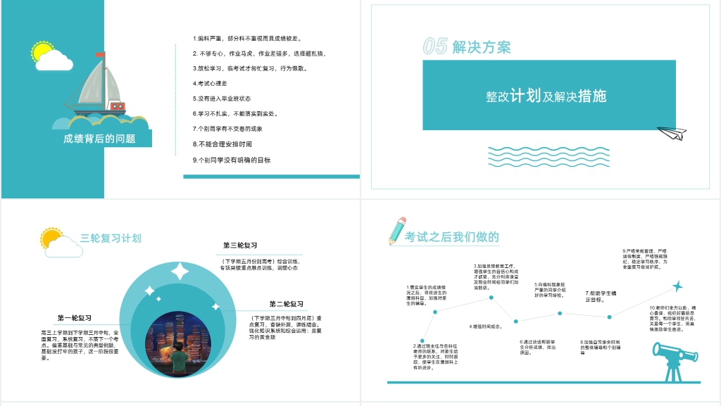 湖蓝色中学生家长会通用PPT课件