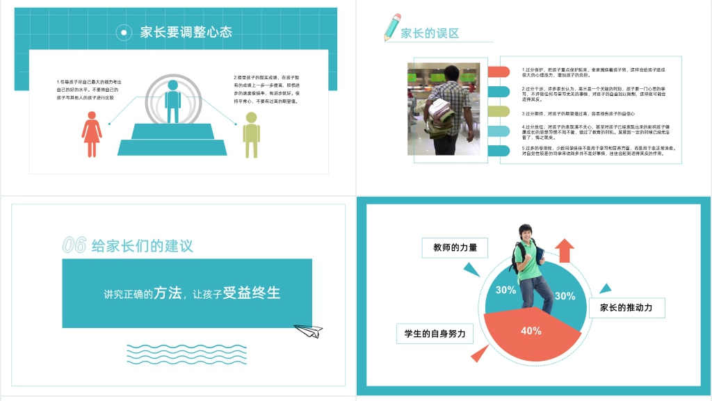 湖蓝色中学生家长会通用PPT课件