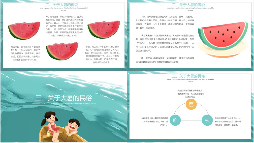 卡通风大暑节气习俗介绍PPT模板 卡通风大暑节气习俗介绍PPT模板