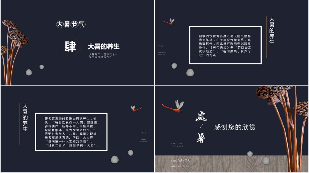 深蓝色传统节气大暑介绍PPT模板 深蓝色传统节气大暑介绍PPT模板