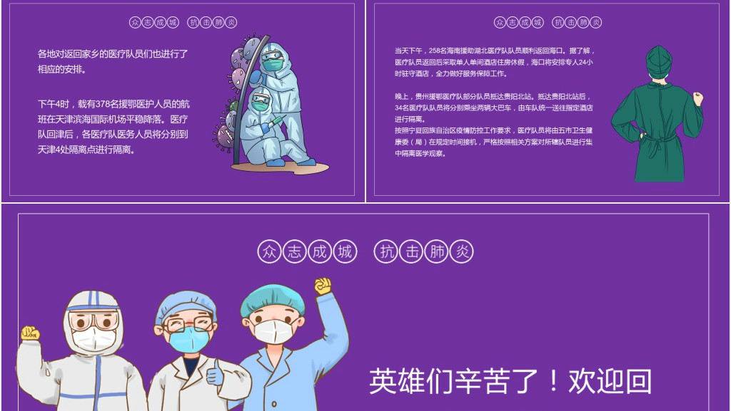 卡通风抗击疫情大胜归来主题PPT模板 卡通风抗击疫情大胜归来主题PPT模板