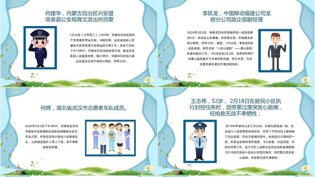 卡通风纪念抗疫中牺牲的英雄烈士PPT模板 卡通风纪念抗疫中牺牲的英雄烈士PPT模板
