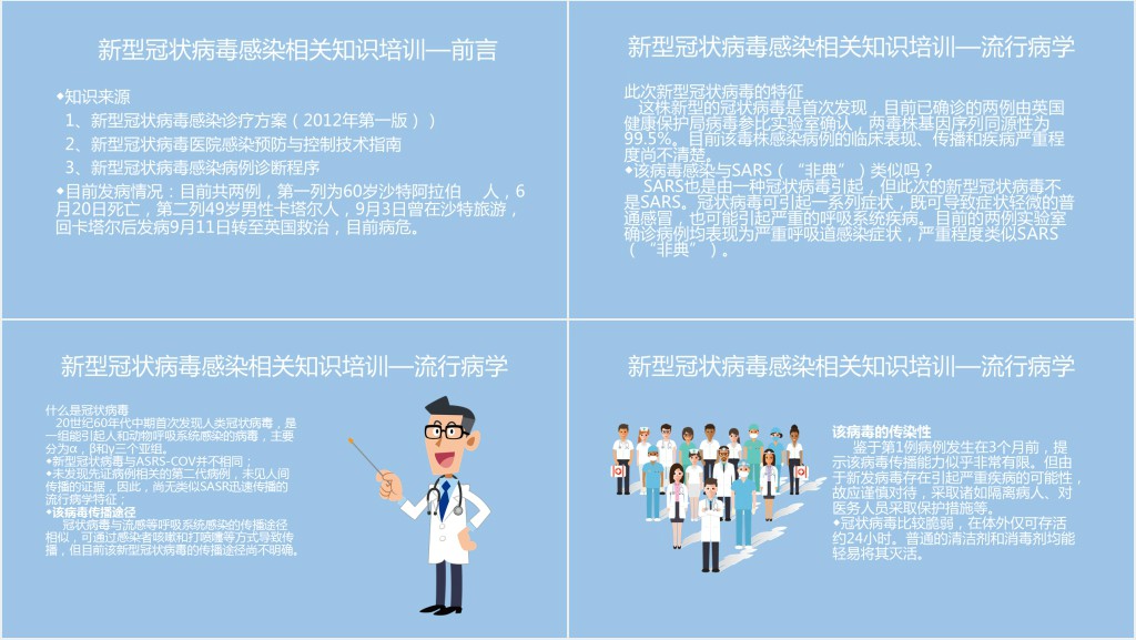 蓝色新型冠状病毒感染培训资料PPT模板 蓝色新型冠状病毒感染培训资料PPT模板