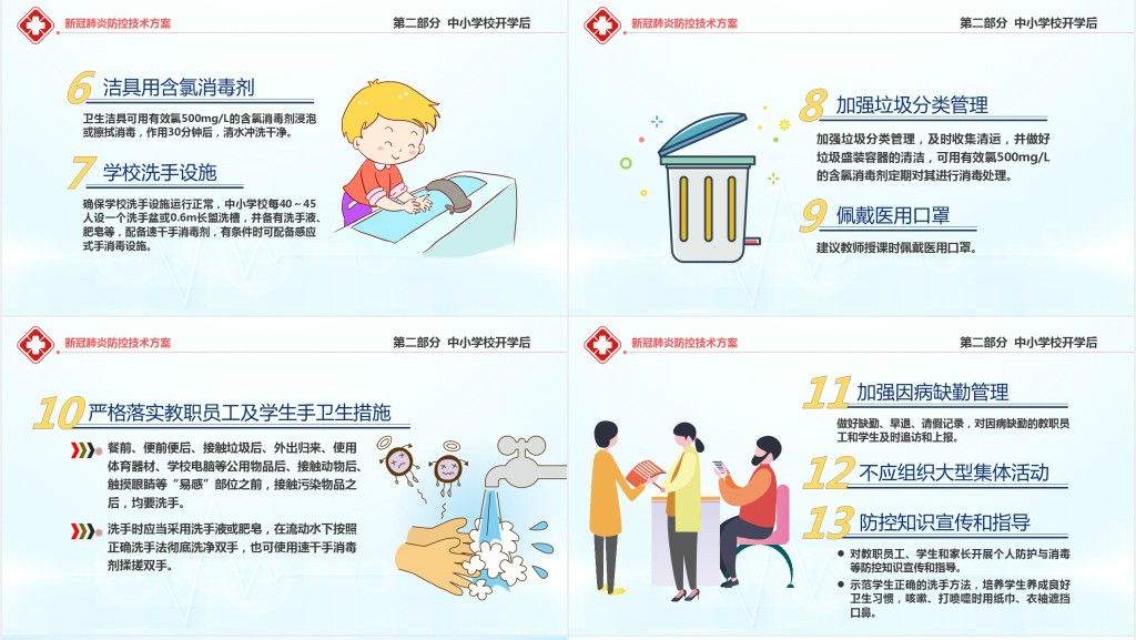 卡通风学校疫情开学防控工作方案PPT模板 卡通风学校疫情开学防控工作方案PPT模板
