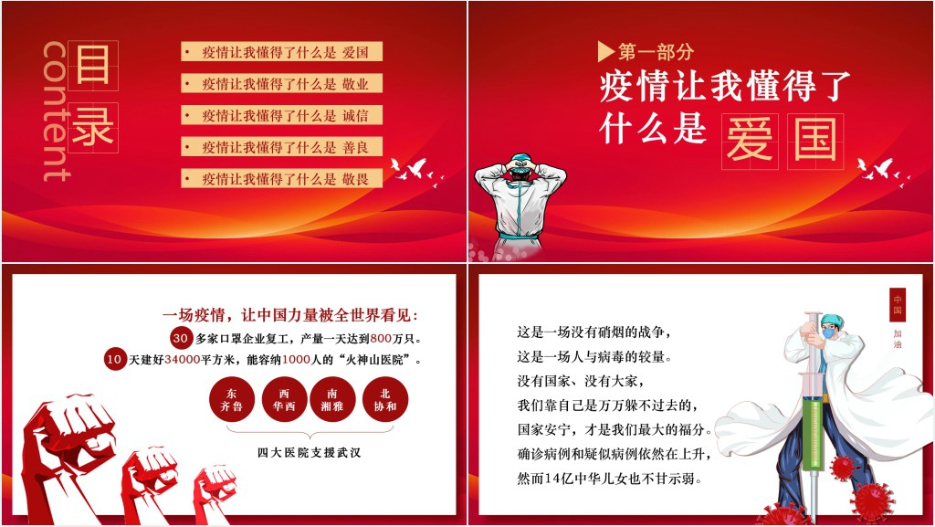 红色抗击疫情后爱国感言PPT模板 红色抗击疫情后爱国感言PPT模板