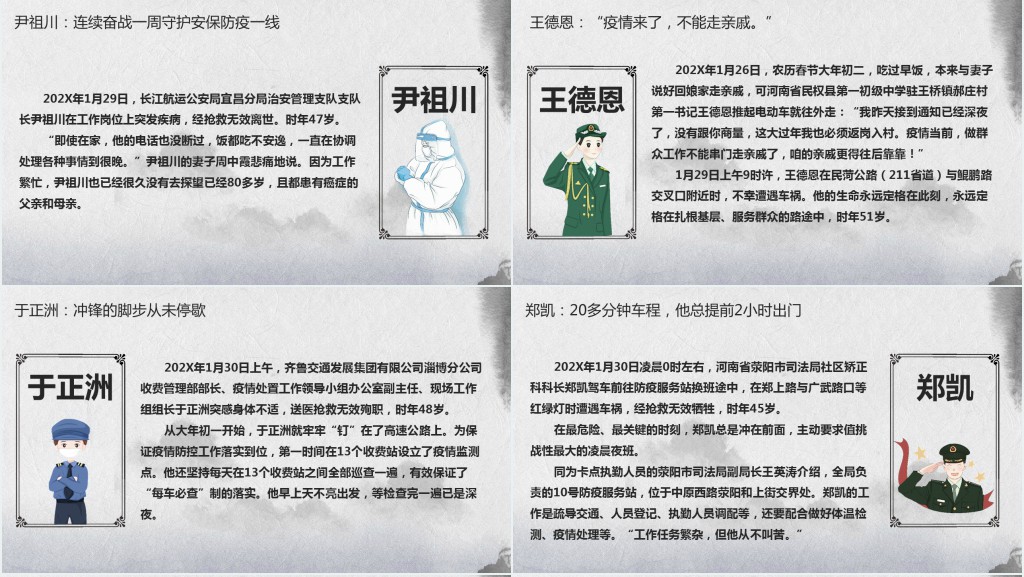 灰色缅怀抗疫情牺牲的一线英雄们PPT模板 灰色缅怀抗疫情牺牲的一线英雄们PPT模板
