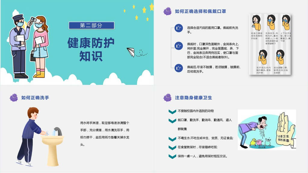 卡通风疫情开学教育班会PPT课件
