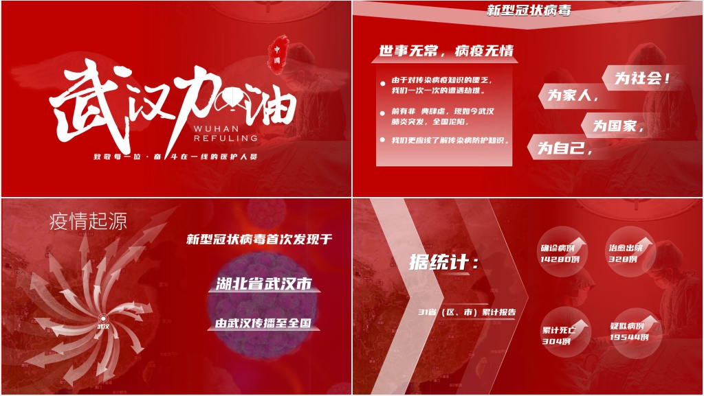 武汉加油新型冠状病毒防控宣讲PPT模板 武汉加油新型冠状病毒防控宣讲PPT模板