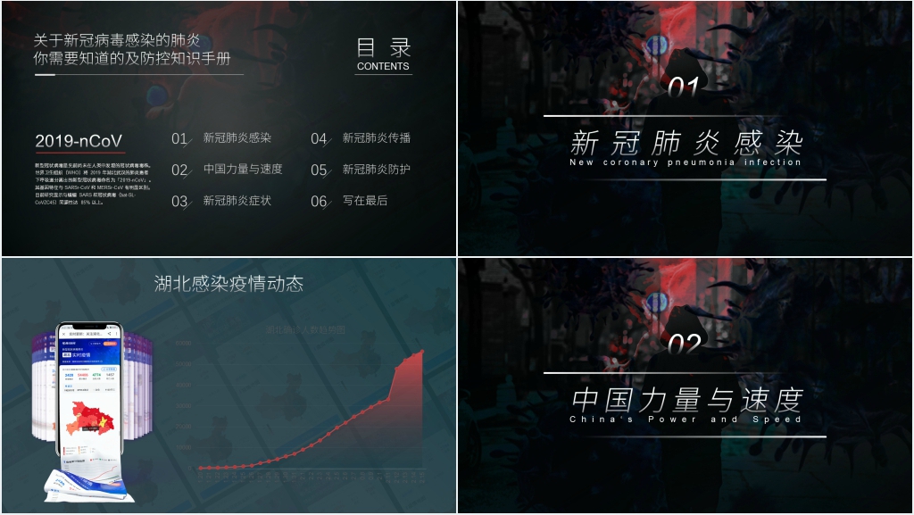 黑色风预防新型冠状病毒知识宣讲PPT模板 黑色风预防新型冠状病毒知识宣讲PPT模板