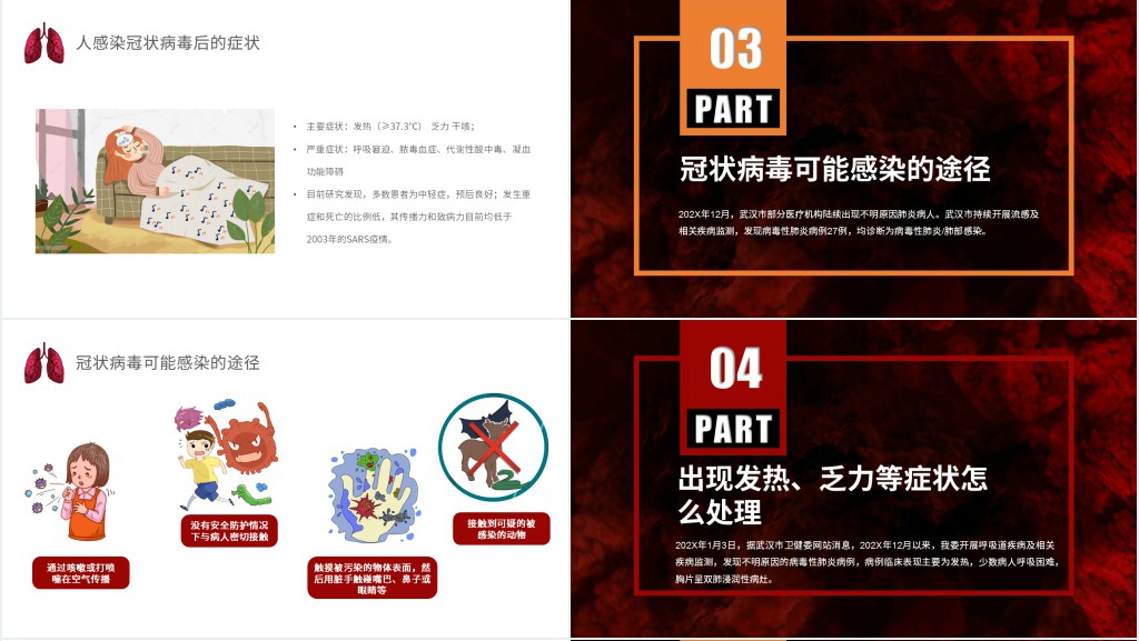 深红色新型冠状病毒小学生科普PPT课件