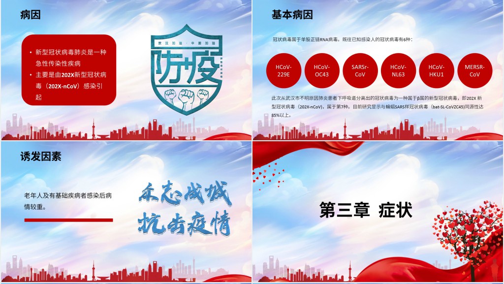 党政风武汉加油中国加油肺炎知识科普PPT模板 党政风武汉加油中国加油肺炎知识科普PPT模板
