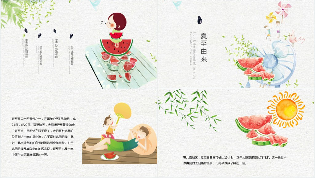 清爽二十四节气之夏至介绍PPT模板 清爽二十四节气之夏至介绍PPT模板