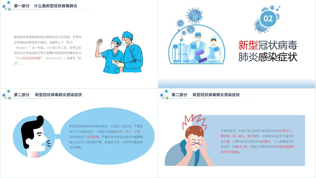 蓝色学校新型冠状肺炎病毒教育PPT模板 蓝色学校新型冠状肺炎病毒教育PPT模板