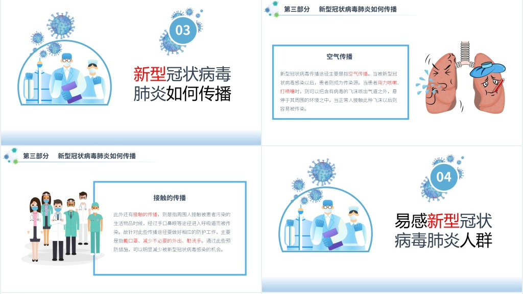 蓝色学校新型冠状肺炎病毒教育PPT模板 蓝色学校新型冠状肺炎病毒教育PPT模板