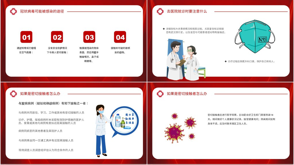 红色新冠肺炎防控知识手册PPT模板 红色新冠肺炎防控知识手册PPT模板
