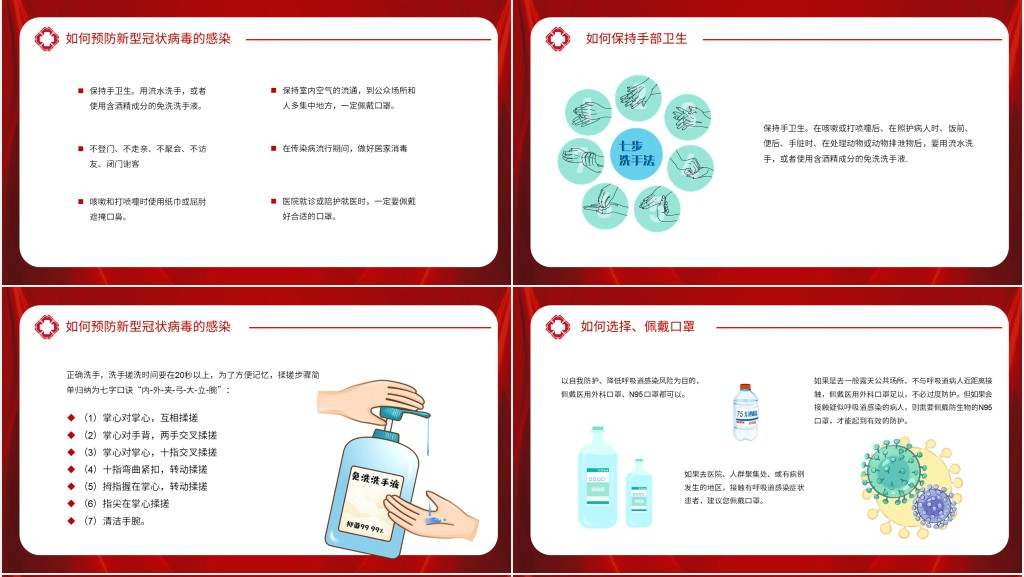 红色新冠肺炎防控知识手册PPT模板 红色新冠肺炎防控知识手册PPT模板